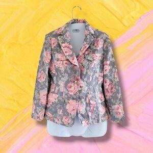 ✨️HP✨️Compagna | Cute Pink/Gray Floral Quilt-Like Fitted Blazer (SIZE XS)